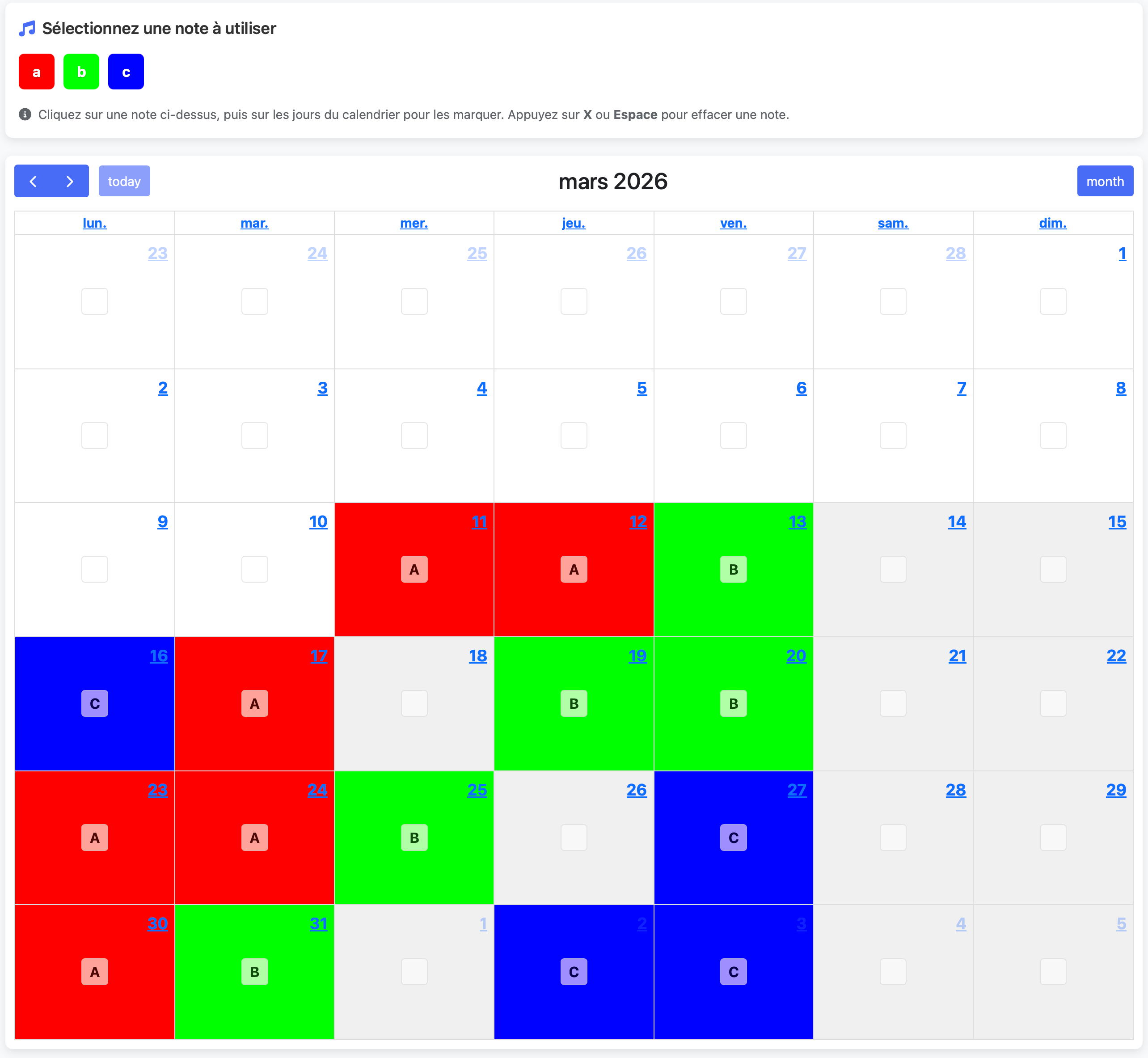 Example of a musical schedule